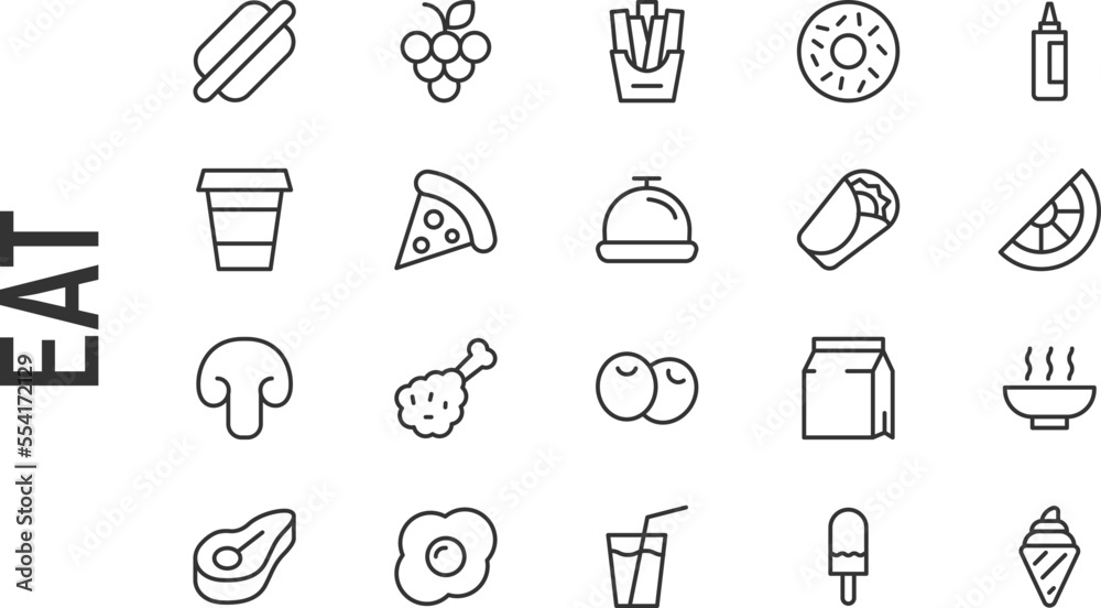 Poster Vector set of eat thin line icons.