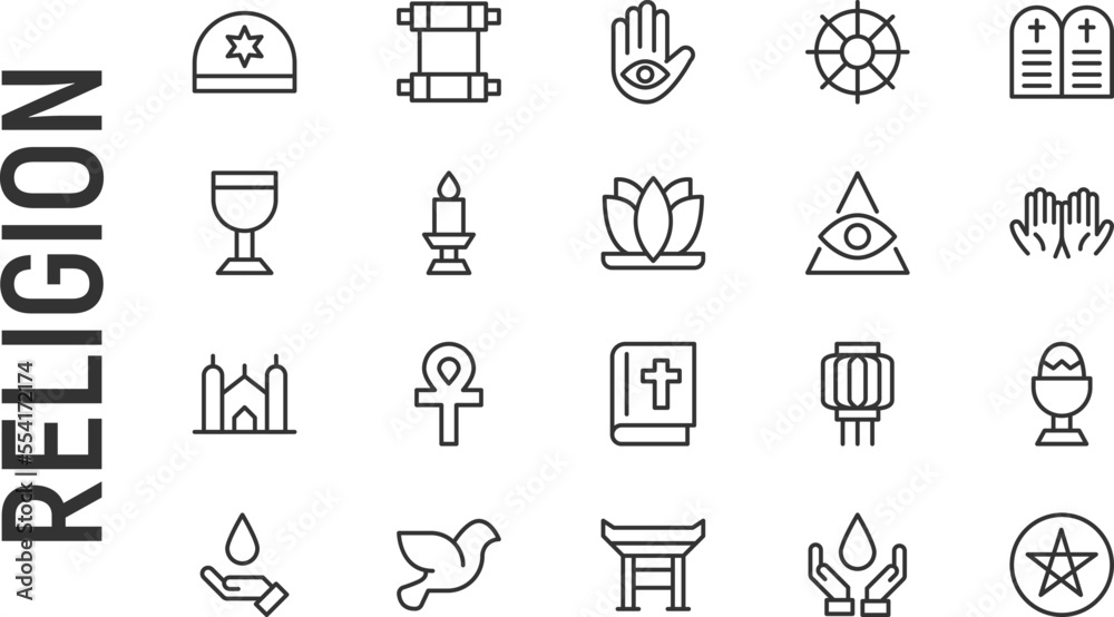 Canvas Prints vector set of religion thin line icons.