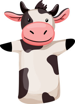 cow hand puppet cartoon. cow hand toy puppet sign. isolated symbol vector illustration