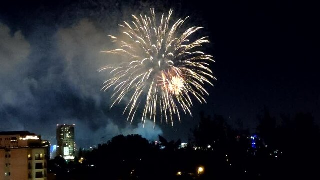 Skyline of Guatemala city with fireworks. Holiday season in Guatemala