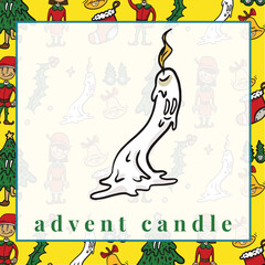 Flashcard Xmas item the Christmas advent candle. Flashcard to introduce the Christmas elements to kids. Printable game card. Educational card for preschool. Vector illustration file. 