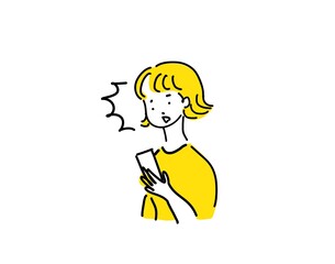 スマホ　携帯電話を見てショックを受ける女性上半身