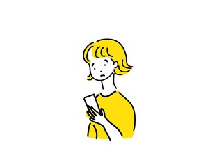 スマホ　携帯電話を見て困る女性上半身