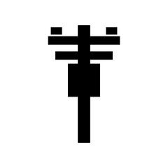 High voltage power electric pole with transformer transmit electricity on white background shadow silhouette black icon flat vector design.