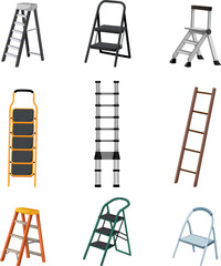 step ladder safety set cartoon. work construction, metal man worker, stairs wooden, foot step ladder safety vector illustration © PikePicture
