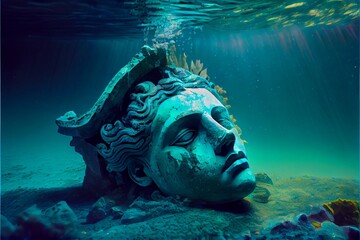 statue under water 
