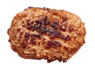 Fried minced meat cutlet isolated on white background.