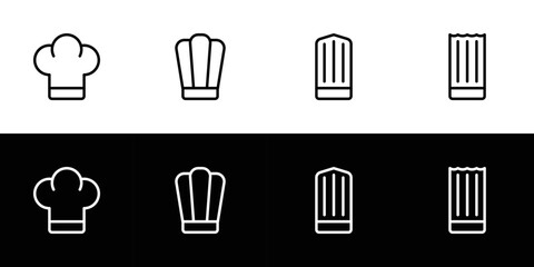 Chef hat icon set. Flat design icon collection isolated on black and white background.