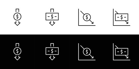 Recession icon set. Flat design icon collection isolated on black and white background.