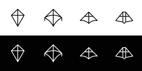 Kite icon set. Flat design icon collection isolated on black and white background.