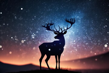 a deer on the background of a lake and mountains at starry night. Generative AI