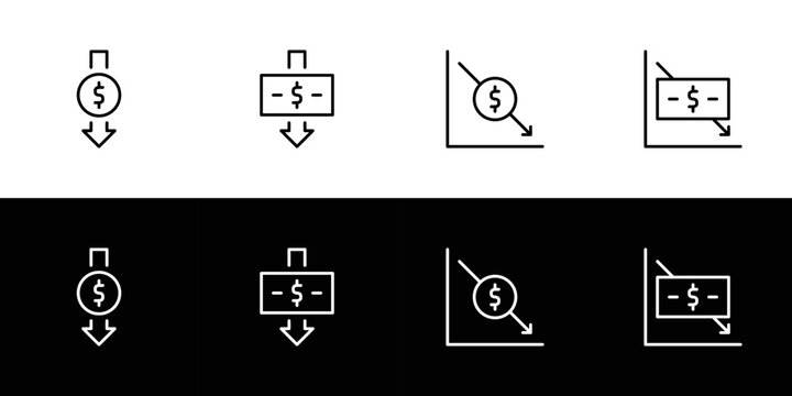 Recession icon set. Flat design icon collection isolated on black and white background.
