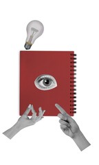 Abstract notebook and index hand and big eye