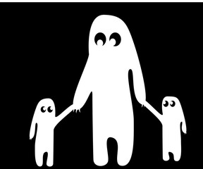 Black big monster with children illustration