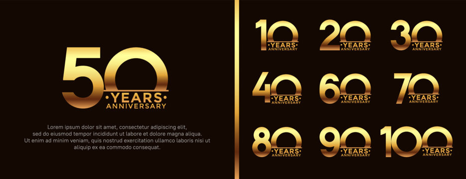 set of anniversary logo style golden color on dark background for special moment