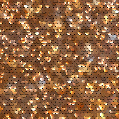 Sequined gold texture. Fabric with paillettes. Seamless vector realistic background of shiny material.