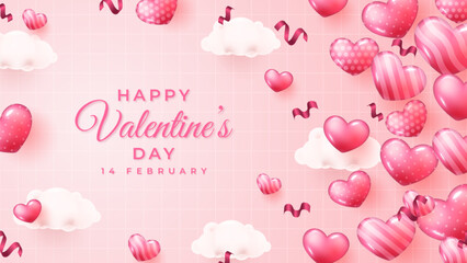 Happy Valentine's day banner template with hearts Premium Vector