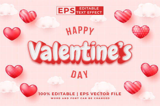 Editable text effect - Happy Valentine's Day 3d template style premium vector