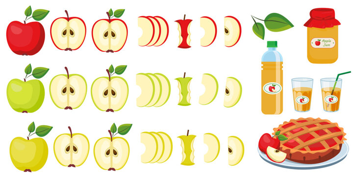 Vector image of an apple. The concept of healthy food and fresh fruit. Juicy fruits, apple snacks, vegetarian dishes.