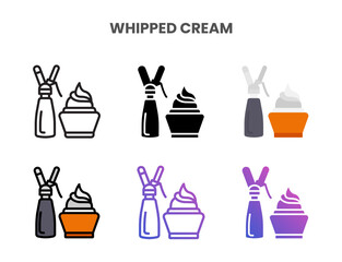 Whipped Cream icons vector illustration set line, flat, glyph, outline color gradient. Great for web, app, presentation and more. Editable stroke and pixel perfect.