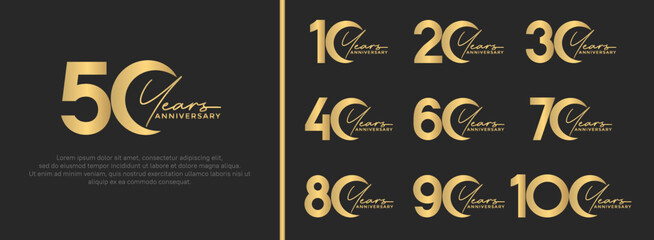 set of anniversary logo style golden color on black background for special moment