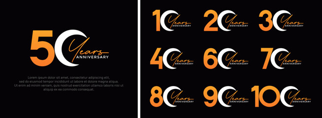 set of anniversary logo style white and orange color on black background for special moment