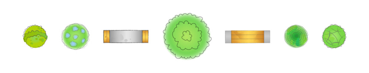 Set of elements for landscape design of park on white background