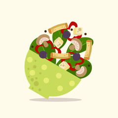 Bowl of tasty salad with mushrooms on light background