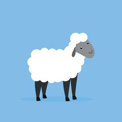 Sheep with white wool - side view, illustration, vector