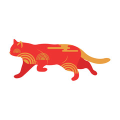 Red Chinese New Year cat on white background