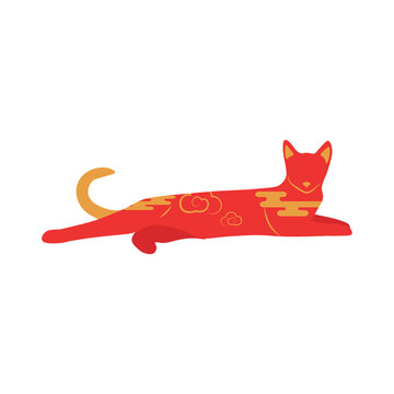 Red Chinese New Year cat on white background
