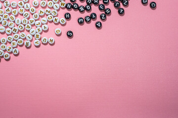 sweet multicolored alphabet background. Isolated, Flat Lay, Copy space, top view, space for text.