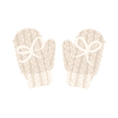 Stylish winter knitted mittens on white background