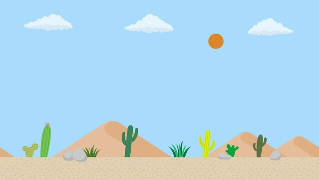 砂漠とサボテンのアニメーション背景（スピード感のある移動のイメージ）昼夜バージョン