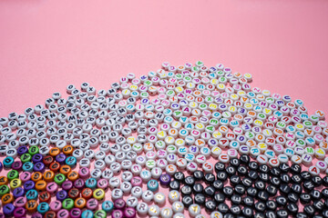 sweet multicolored alphabet background. Isolated, Flat Lay, Copy space, top view, space for text.