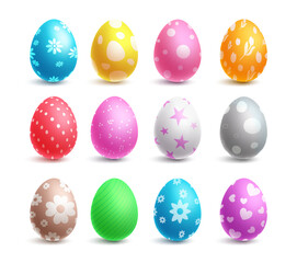 Easter eggs set vector design. Easter egg collection in pattern and colorful decoration isolated in white background for holiday season celebration. Vector Illustration.
