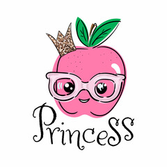 Cute Cartoon Of Apple Fruit kawaii print Logo. Tropical, Characters Design, Summer