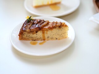 piece of banana cake close focus 