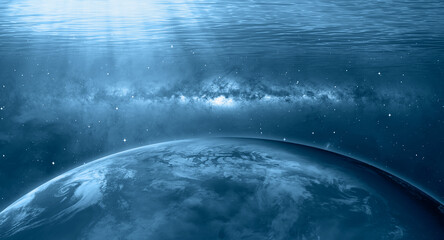 World oceans day concept -Planet earth underwater with a beautiful outher space "Elements of this image furnished by NASA"