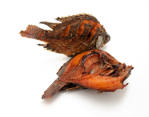 fried tilapia, freshwater fish isolated on white background