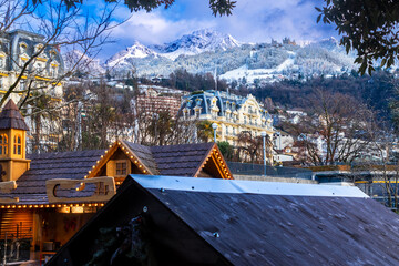 Winter in the city of Montreux, and on Lake Geneva in Switzerland