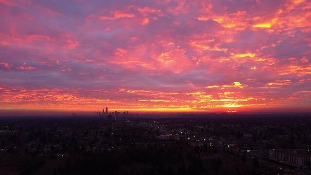 Edmonton Drone Sunrise Skyline in the morning
