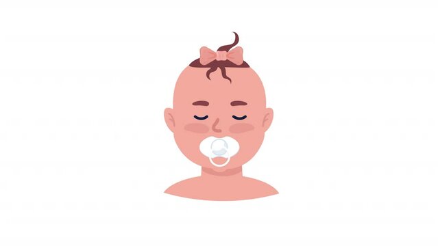 Animated baby awake emotion. Scared little girl. Bad dream. Flat character head with facial expression animation. Colorful cartoon style HD video footage on white with alpha channel transparency