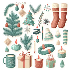 set of christmas elements