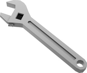 mechanic tools, silver wrench on white background, 3D rendering