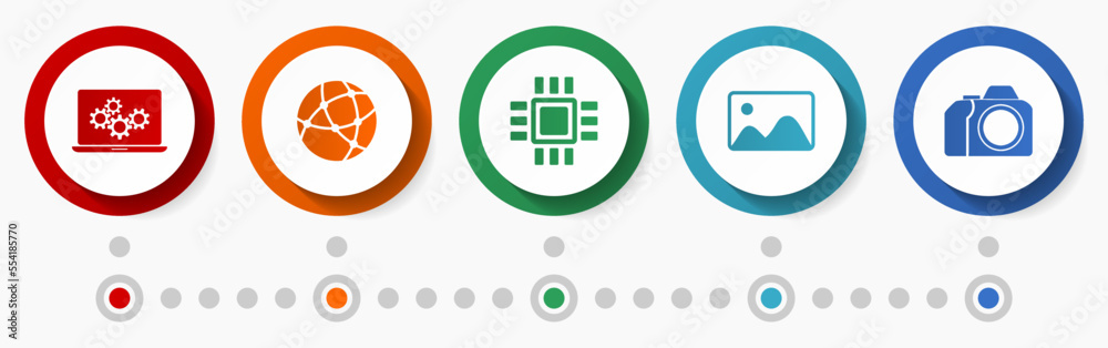 Poster technology vector icon set, computer concept flat design buttons, media infographic template