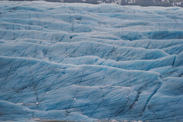 Fototapeta premium Turquoise glacier covering ground landscape photo. Beautiful nature scenery photography with polar site on background. Idyllic scene. High quality picture for wallpaper, travel blog, magazine, article
