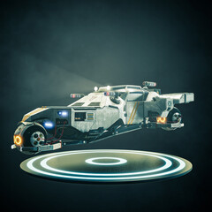Futuristic Sci-Fi ship. Military vehicle. Anti-gravity technology. Science fiction.  © RealtimeGraphX
