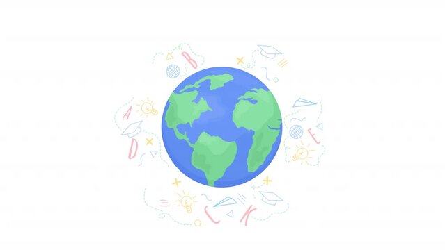 Animated multilingual world concept. Looped 2D cartoon flat object on white with alpha channel transparency for web design. HD video footage. Foreign languages creative idea animation