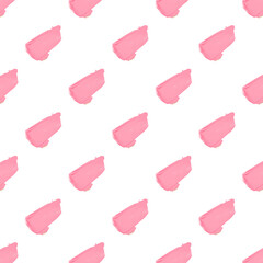 A smear of pink lipstick on a white isolated background. Seamless Pattern. Cosmetology, make-up, make-up, design for your product.